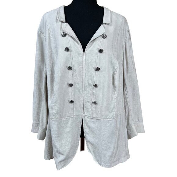 Roz & Ali Cream Beige Military Linen-Feel Jacket Size 2X - Picture 1 of 8